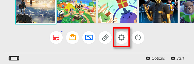Выбор Системных настроек на домашнем экране Nintendo Switch