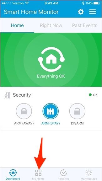 Экран приложения SmartThings, вкладка My Home выделена