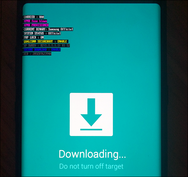 Скриншот экрана Download mode на Samsung