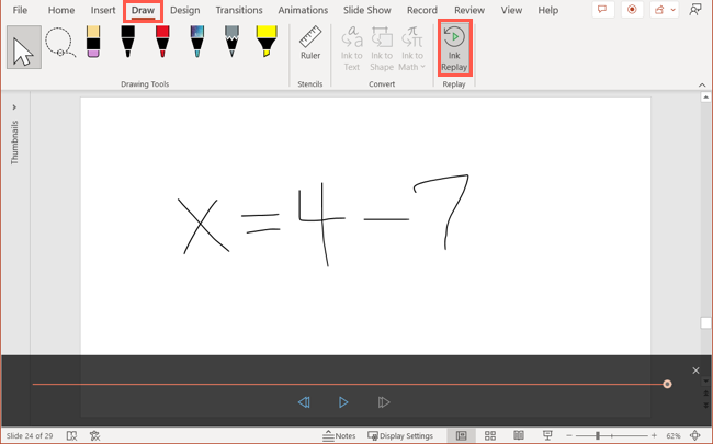 Ink Replay на вкладке Draw в PowerPoint