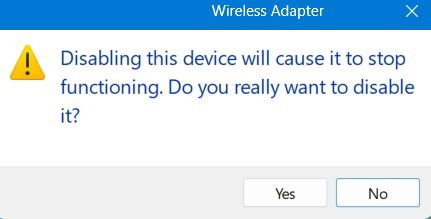 Подтвердите отключение беспроводного адаптера