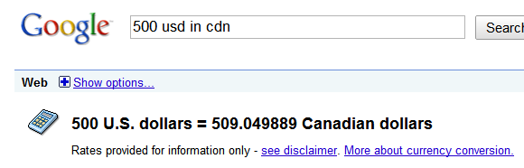 Интерфейс конвертации валют в Google