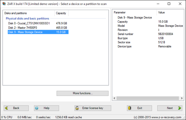 Сканирование устройств и список накопителей с выделенной SD‑картой