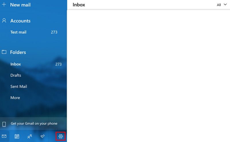 Иконка настроек в приложении Почта
