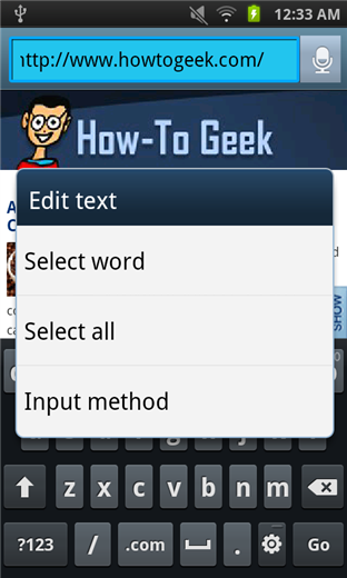 Меню выбора метода ввода на устройстве Android