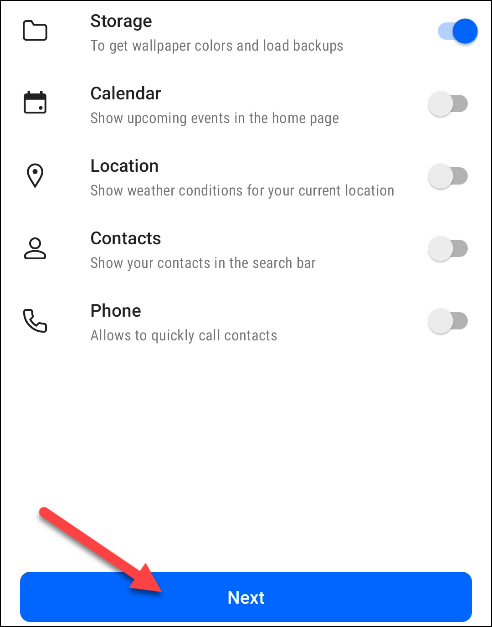 Экран запроса разрешений в Smart Launcher 5