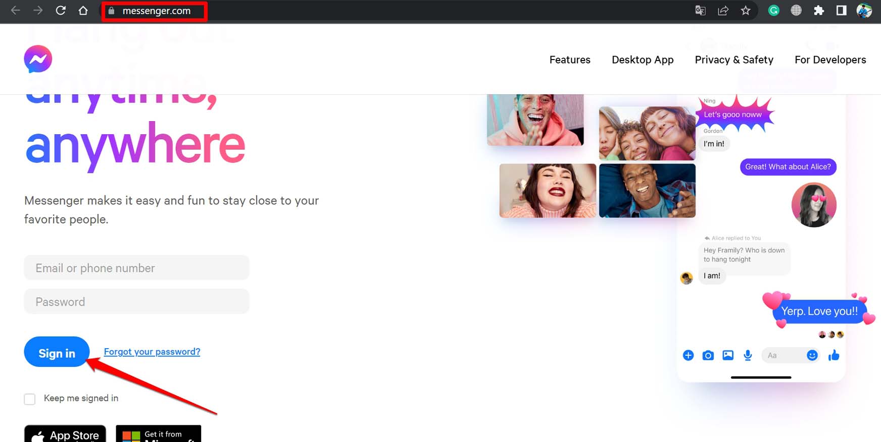 Использование Facebook Messenger в браузере на ПК