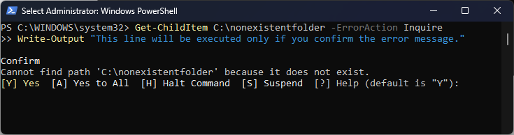 Inquire -powershell erroraction