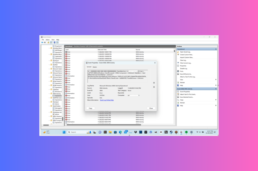 Исправить WMI Event ID 5858 в Windows