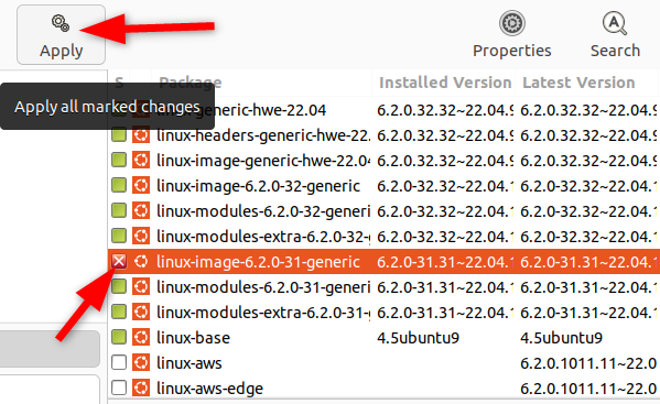 Подтверждение удаления и применение изменений