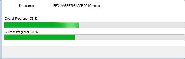 Подтверждение перезаписи разделов и индикатор хода операции восстановления