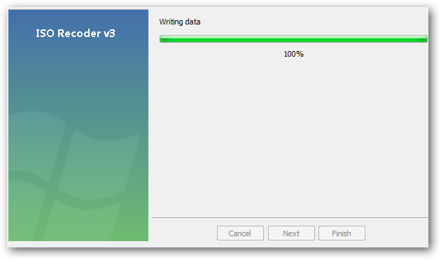 Экран прогресса записи в ISO Recorder