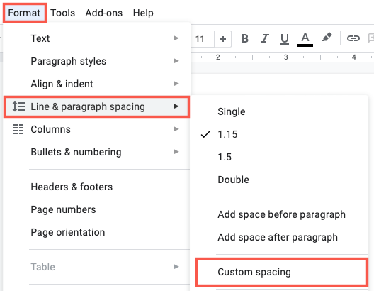 Пользовательские интервалы в Google Docs