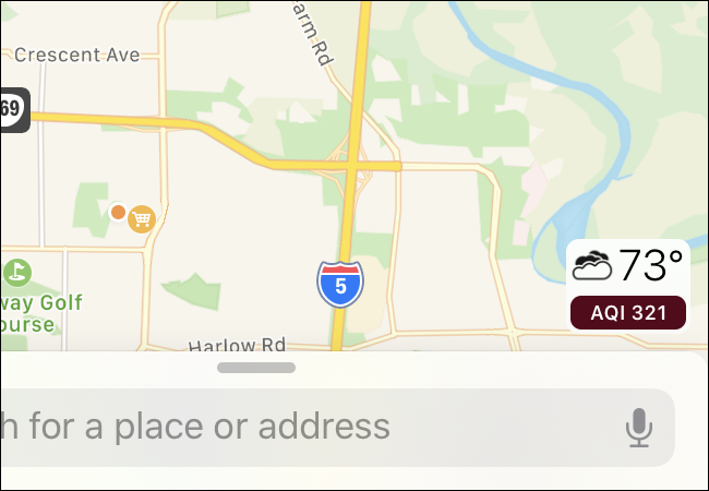 Числа качества воздуха в Apple Maps на iPhone