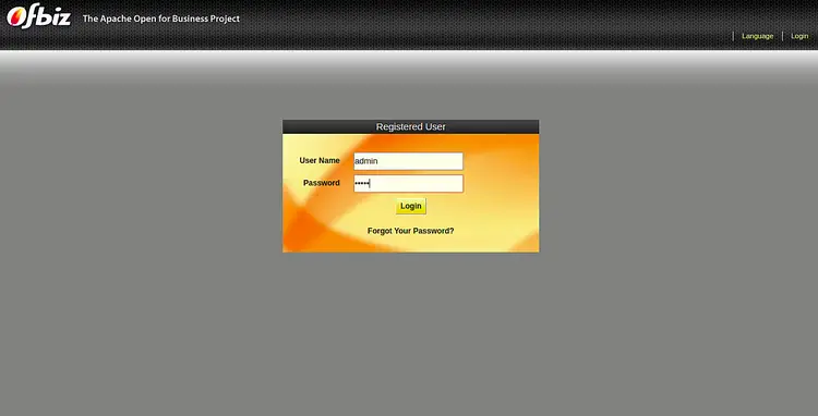 Экран входа в Apache OFBiz