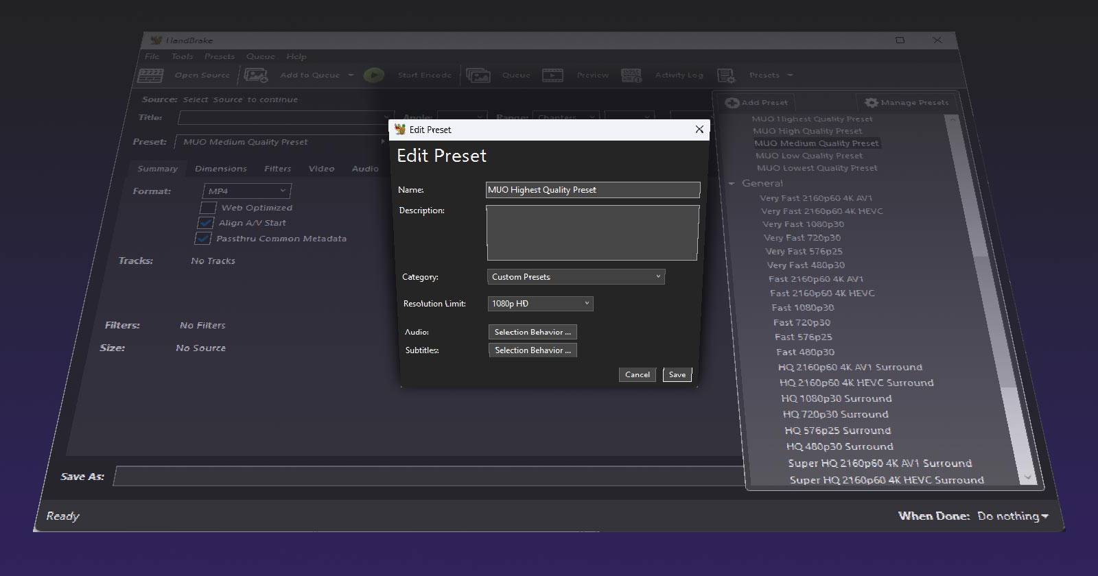 Иллюстрация — удобное кодирование с пресетами HandBrake