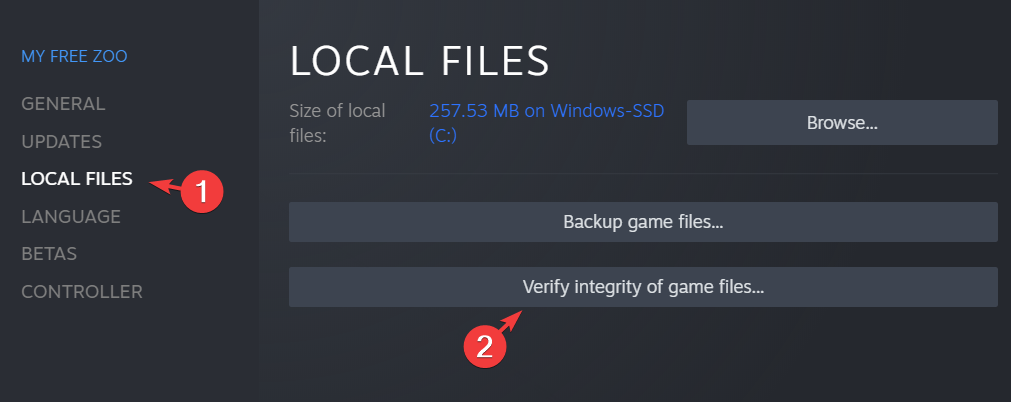 Проверка целостности файлов в свойствах игры