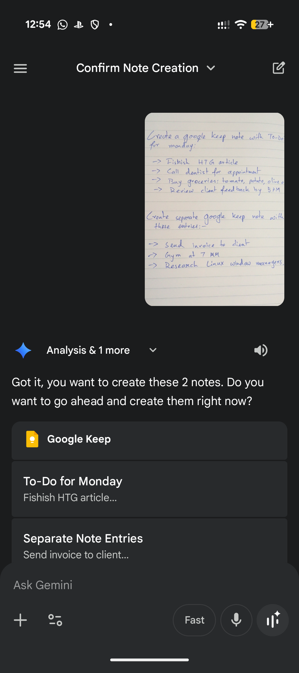 Making gemini execute a command entirely based on the image shared with it.