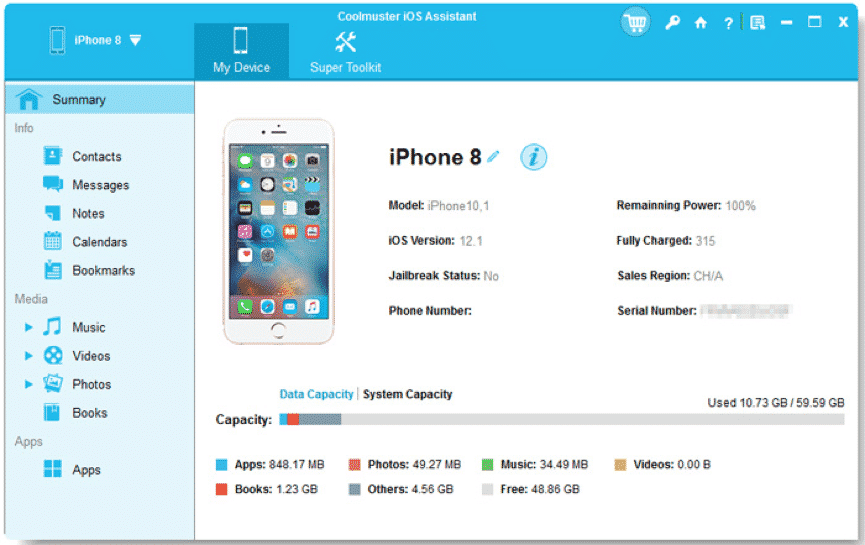 Главный интерфейс Coolmuster iOS Assistant