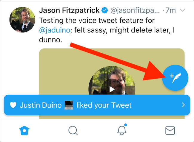 Нажмите кнопку Нового твита в приложении Twitter