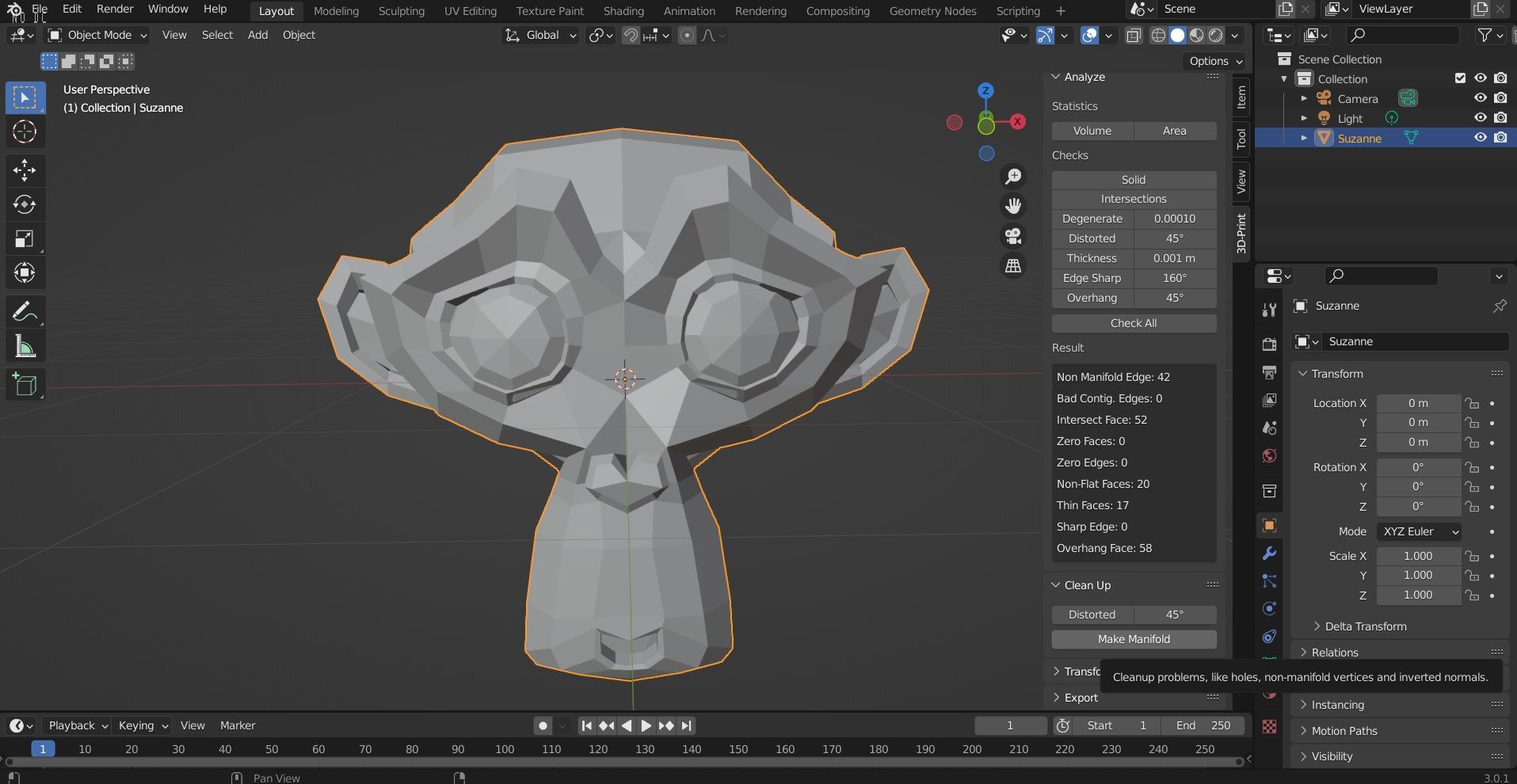 cleanup option make manifold blender