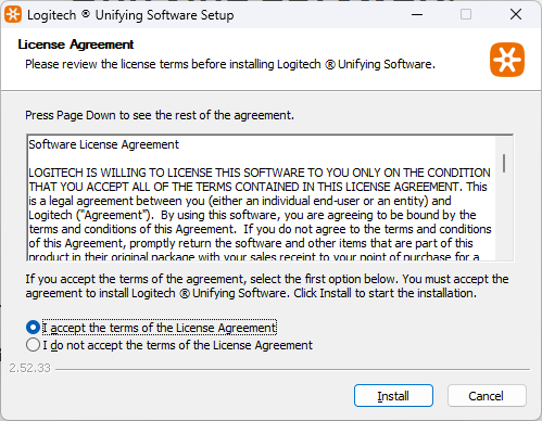 Принятие условий установки