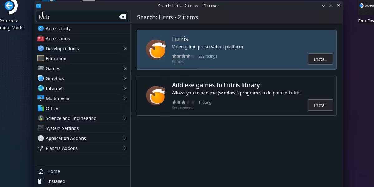 Скриншот Lutris в магазине Discover