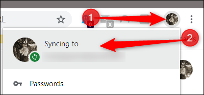 Нажмите на значок профиля, затем Синхронизация