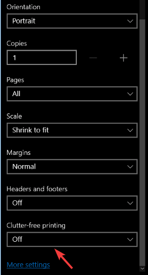 Интерфейс браузера с опцией печати без мусора