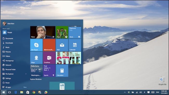 Скриншот правой части меню «Пуск» с плитками приложений