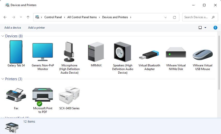 Апплет Панели управления «Устройства и принтеры»