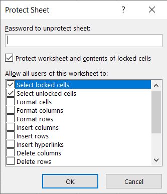 Выберите элементы защиты и нажмите ОК