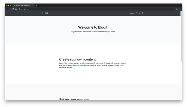 Фронтенд установленного Bludit