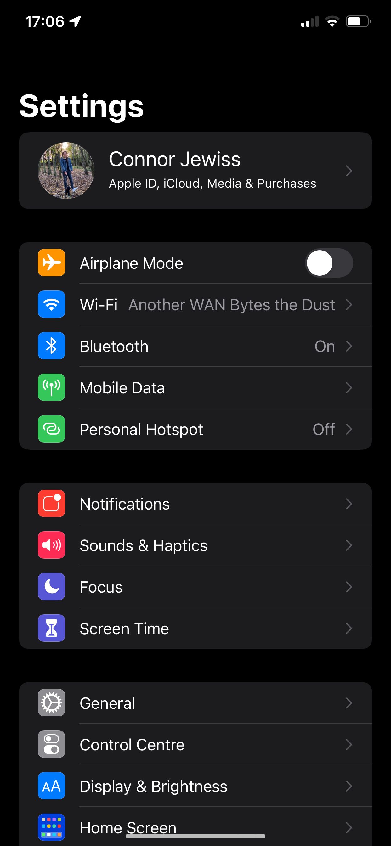 Скриншот приложения Настройки iOS.