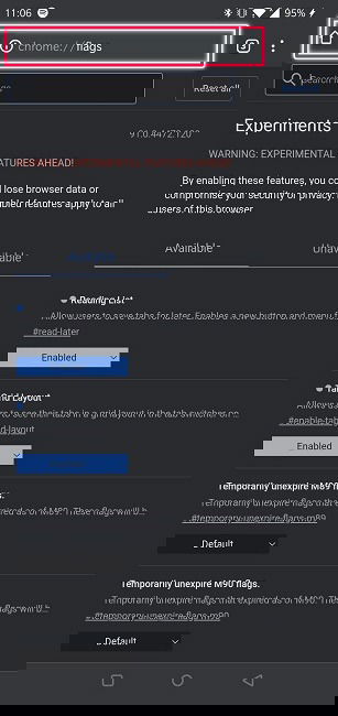 Экран флагов Chrome с поисковой строкой