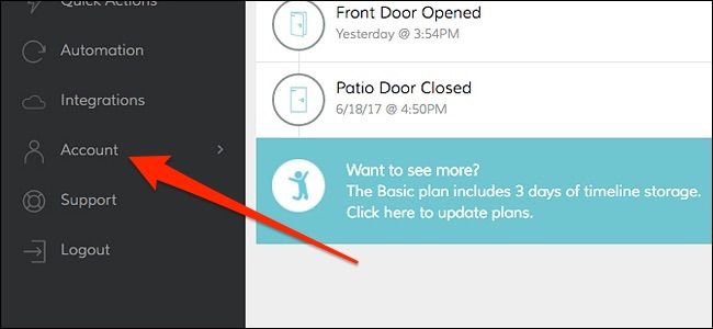 Раздел Account в боковой панели