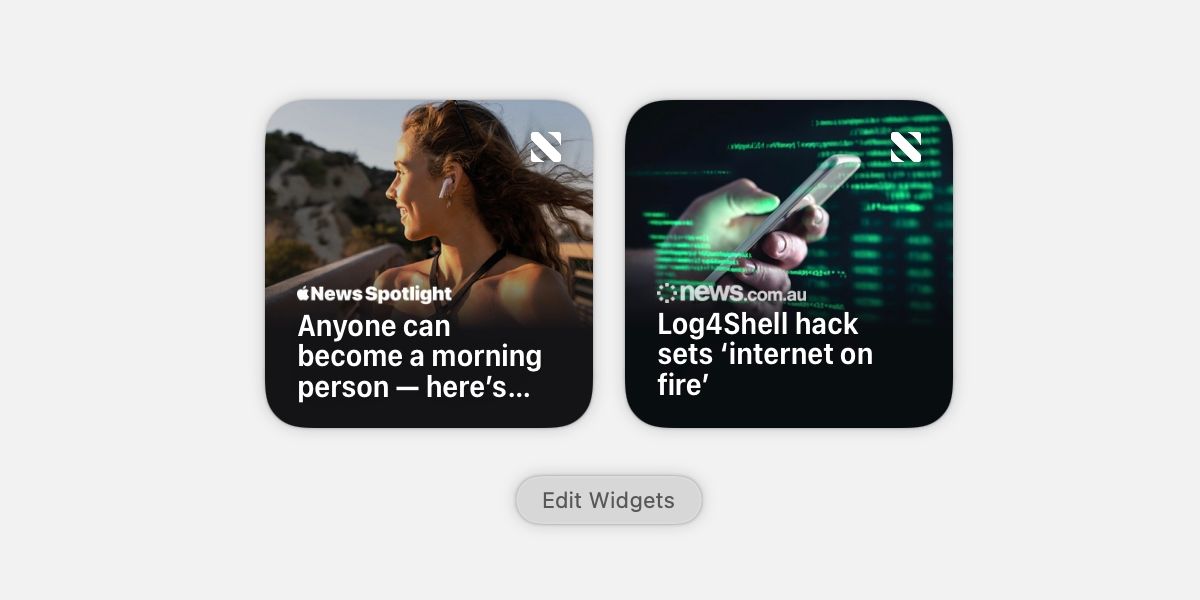 Виджеты News в Центре уведомлений macOS: мини‑лента с заголовками статей.