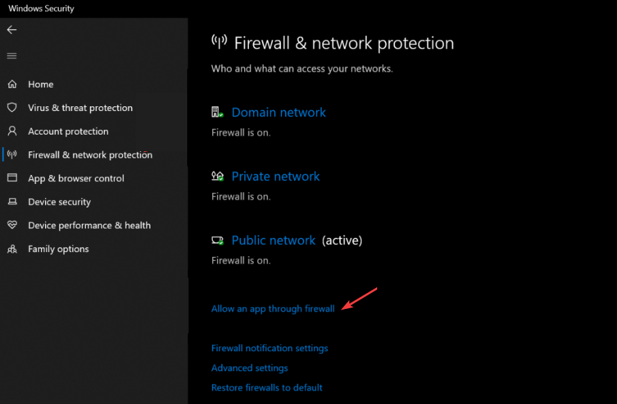 Окно 'Разрешить приложение через брандмауэр' в Windows