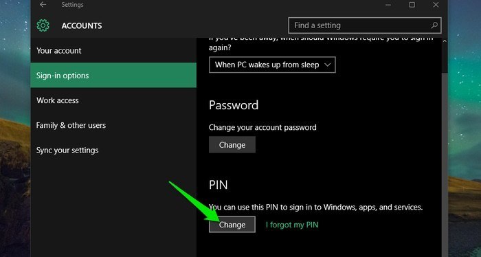 Окно Изменить PIN в Windows 10