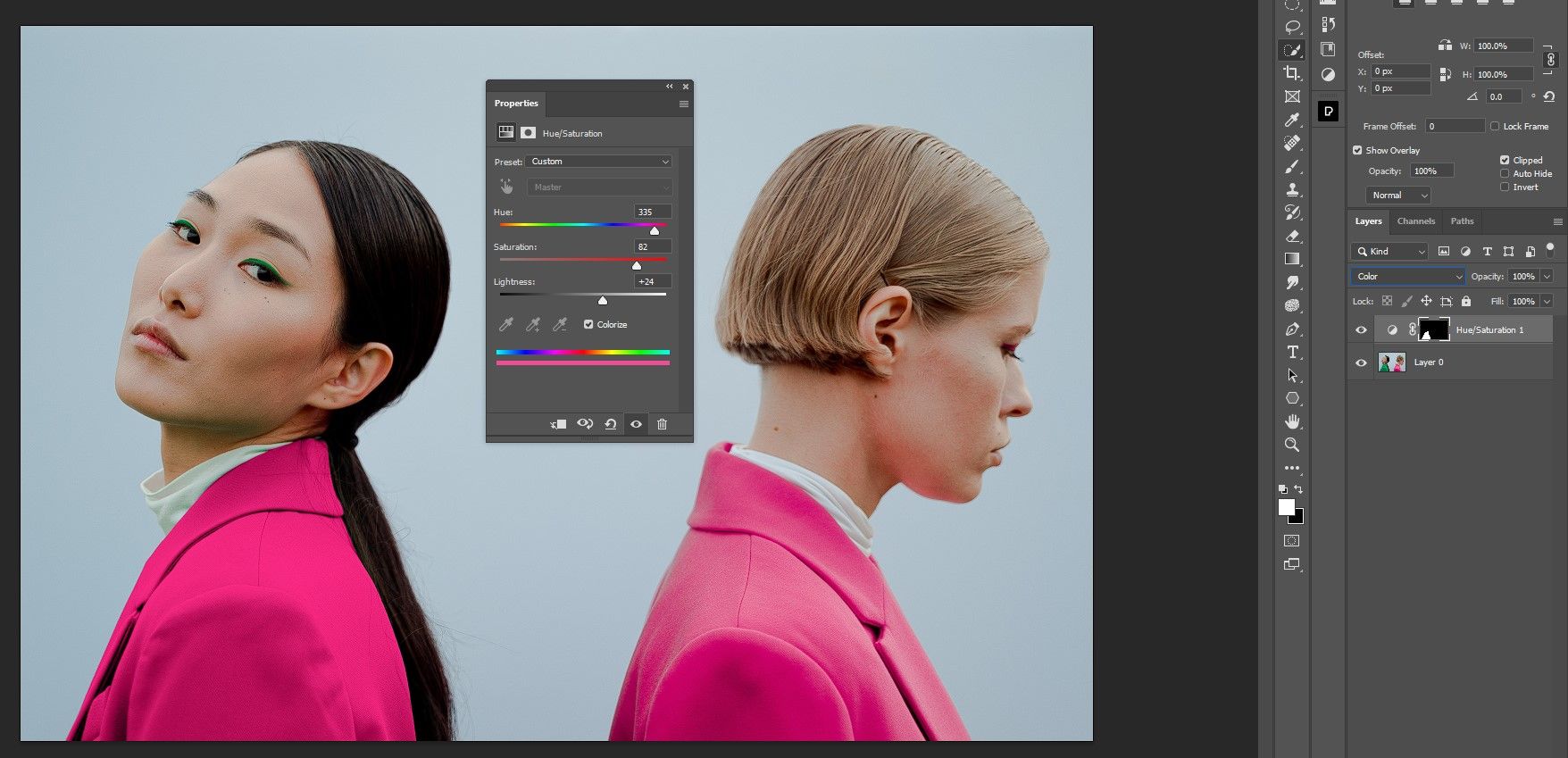 Изменение режима наложения на Цвет