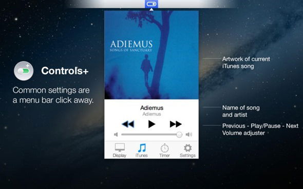 Скриншот Controls+ с интерфейсом iTunes