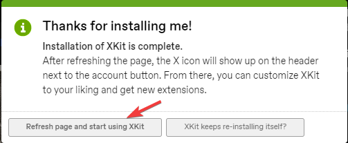 Уведомление об установке XKit в Tumblr