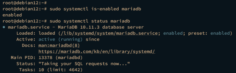 Проверка статуса MariaDB