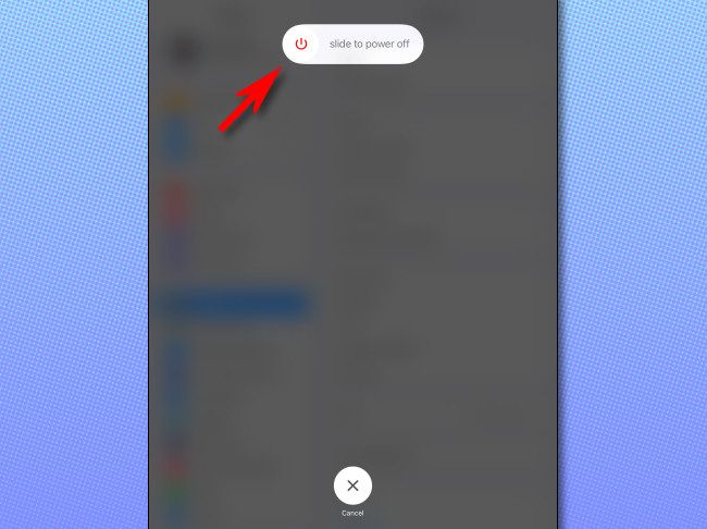 On the iPad, slide your finger to the right on the white circle to power off the device.