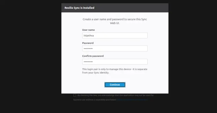 Форма создания администратора Resilio Sync