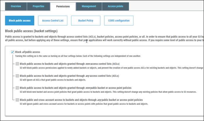 На вкладке «Permissions» элементы управления публичным доступом