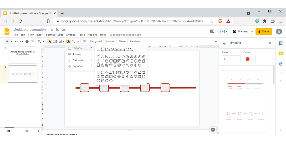 Пример пользовательской временной шкалы со фигурами