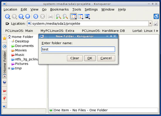 Окно ввода имени новой папки на NTFS-диске