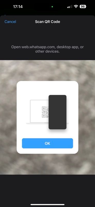 Подсказка для сканирования QR-кода в WhatsApp на iPhone