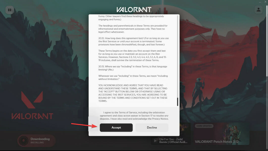 Окно с принятием пользовательского соглашения